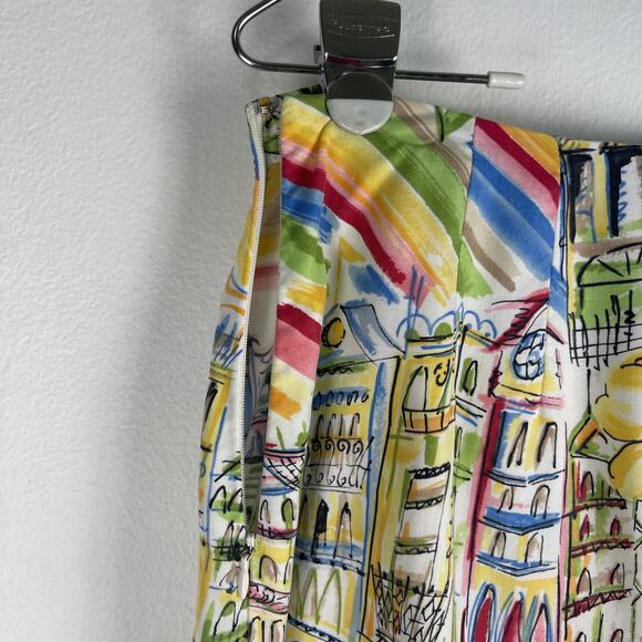 Talbots Colorful Italy France Scene City Floral Print Skirt Womens 8 Tencel Soft - Picture 8 of 11